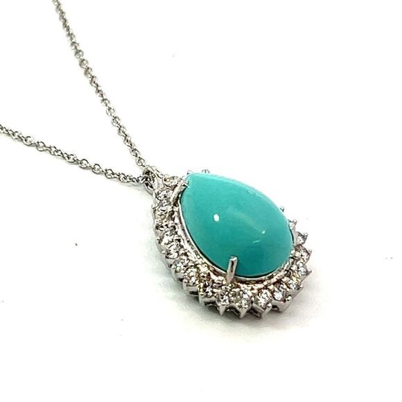 Persian Turquoise Diamond Pendant With Chain 17" 14k WG 9.9 TCW Certified 307918 - Picture 8 of 17
